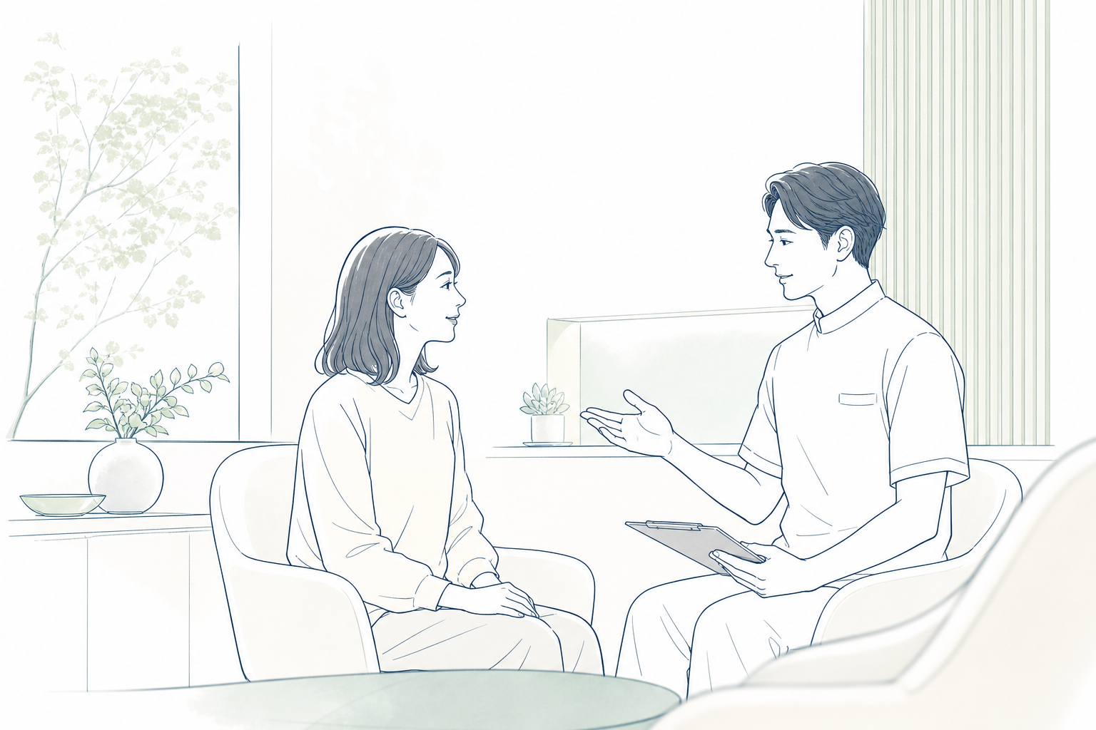 患者さんと歯科医師が落ち着いて相談する診療室